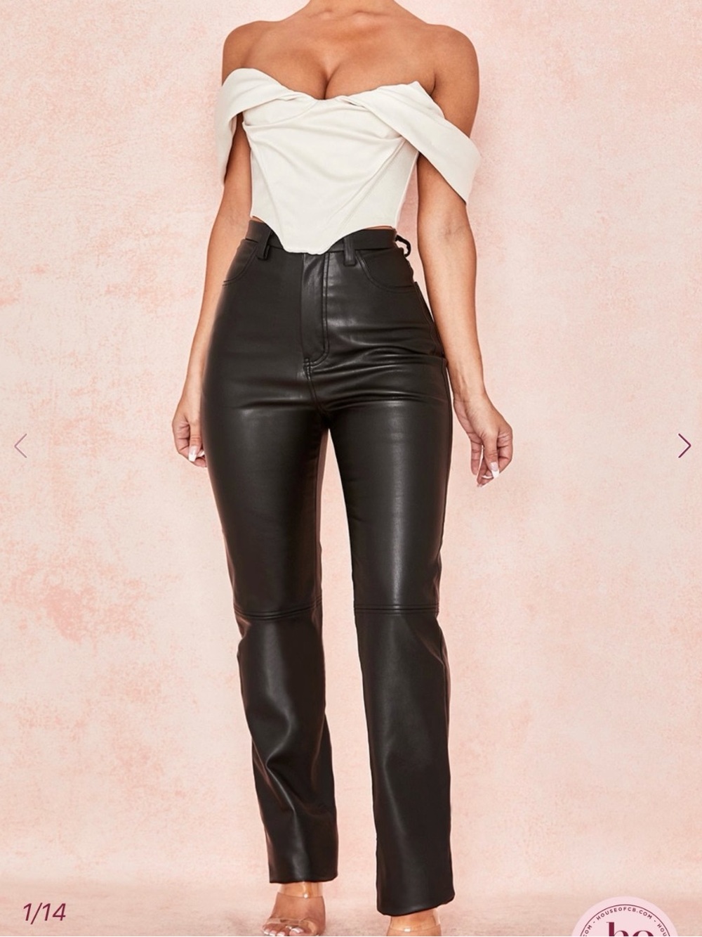 House of CB Black Faux Leather Straight-Leg Jeans